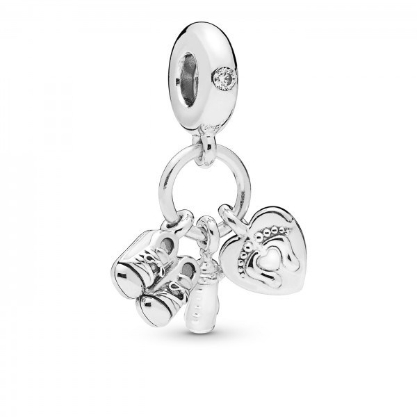 Pandora Moments - Zilveren Hangbedel Babyschoen 798106CZ - Fles - Hart & Voetjes