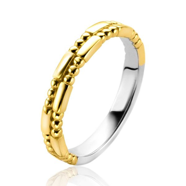 Zinzi Zilverkleurige ring extra 14K geel verguld staafjes en bolletjes ZIR2250-58
