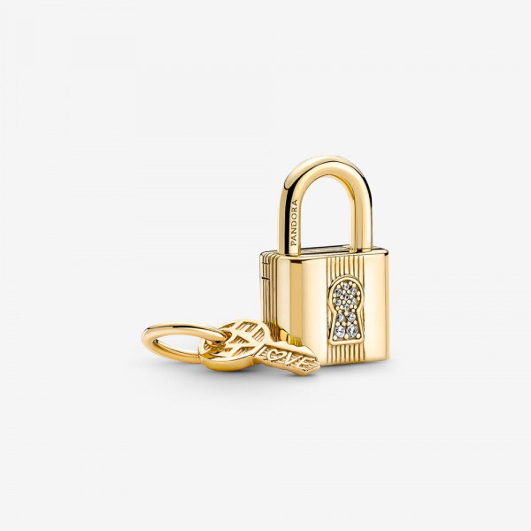 Pandora - Zilveren Bedel 760088C01 Hangslot & Sleutel - Goudkleurig