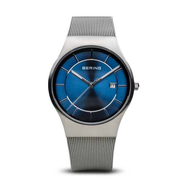 Bering - Classic 11938-003 Herenhorloge - Zilverkleurig/Blauw