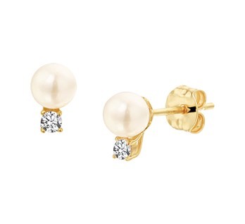 Gouden oorknoppen Parel 4mm Zirkonia 14karaat