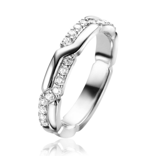 ZINZI zilveren cross-overr ring (4 mm breed) waarbij 2 banen speels over elkaar heen lopen ZIR2399-5