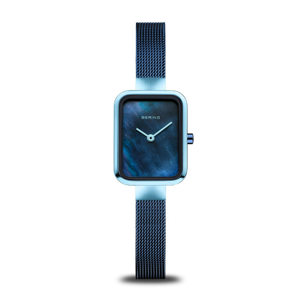 Bering Classic blauw gepolijste dameshorloge