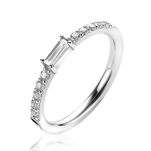 Zinzi - Zilveren Luxe Aanschuifring ZIR2133-56 Baguette Geslepen Witte Zirkonia