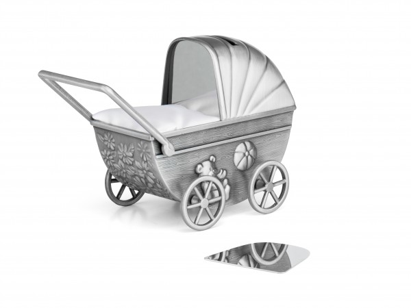Zilverstad Spaarpot Kinderwagen met graveerplaat Mat