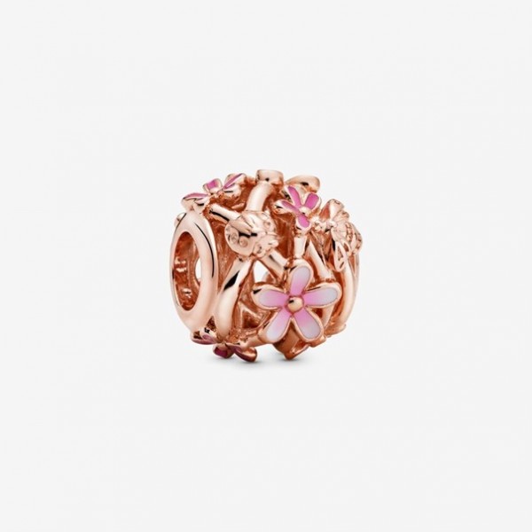 Pandora - Zilveren Garden Bedel 788772C01 Opengewerkte Rosékleurige Roze Madeliefjes