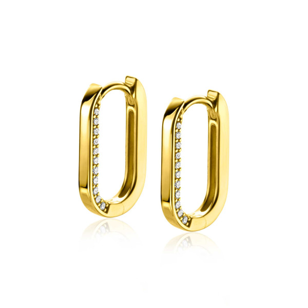 ZINZI Goudkleurige luxe oorringen ovale vorm 20 mm zijkant witte zirkonia ZIO2319Y