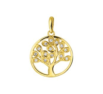 Gouden Hanger LEVENSBOOM 14KARAAT 13,5mm Zirkonia's