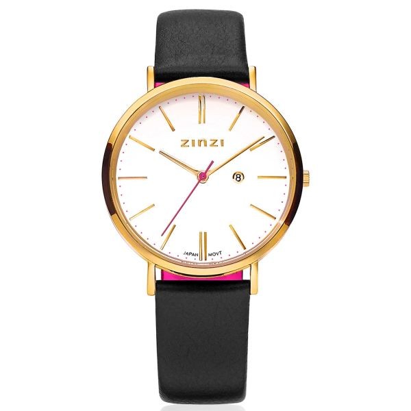 Zinzi - Retro ZIW407 Dameshorloge - Goudkleurig Zwart Lerenband