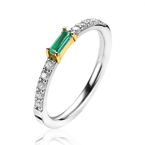Zinzi - Luxe Aanschuifring ZIR2133G54 Baguette Geslepen Groene Zirkonia