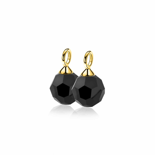 ZINZI Goudkleurige oorbedels met zwarte bead 10 mm (excl. oorringen) ZICH266ZG