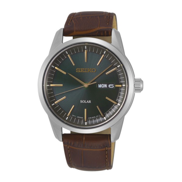 Seiko - Solar SNE529P1 Herenhorloge - Bruin/Groen
