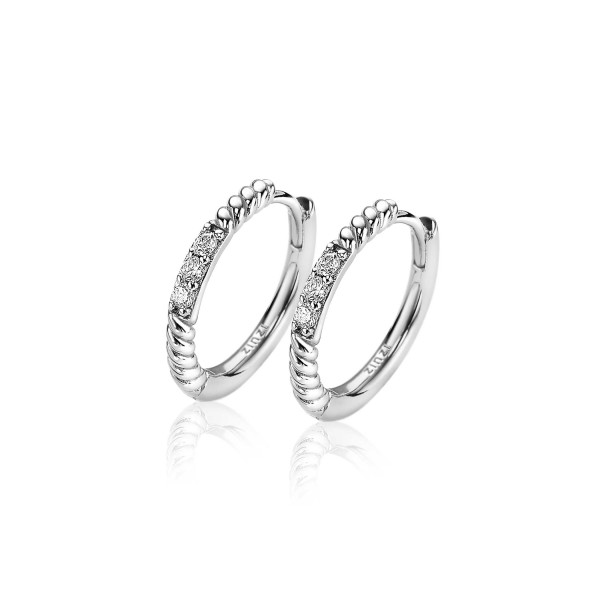 ZINZI zilveren oorringen gedraaid 16x2 mm met witte zirkonia's ZIO2128