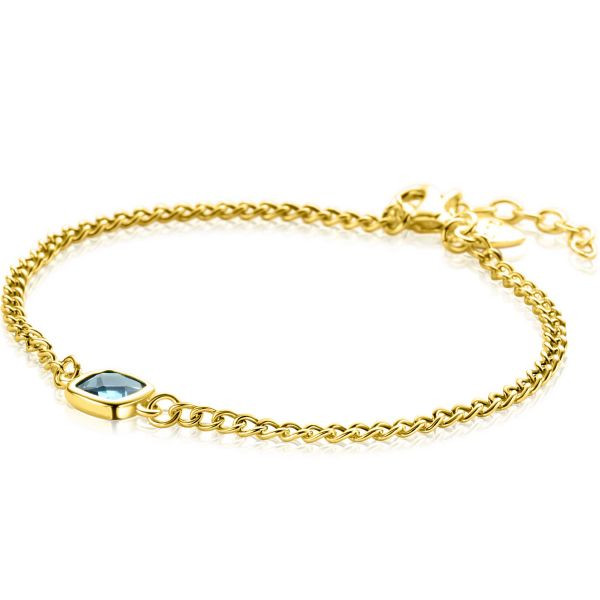 Zinzi Goudkleurige Gourmet Armband met vierkante zetting bezet met Indigo Blauwe Kleursteen ZIA2417G