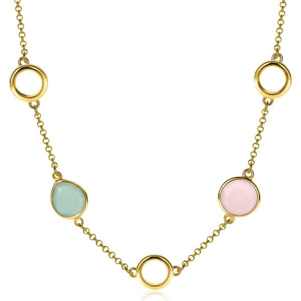 Zinzi - Zilveren Fantasie Ketting ZIC2001 Goudkleurig - Zachtroze en Groen
