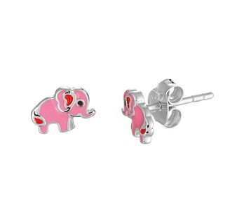 Zilveren Oorknopjes Olifant - Roze