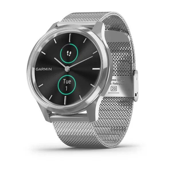 Garmin vivomove Luxe zilverkleurige behuizing van RVS met Milanese polsband 010-02241-03