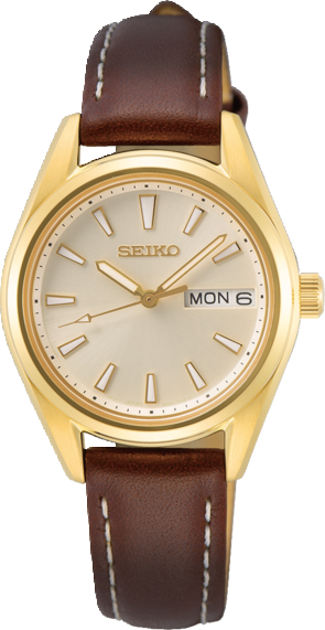 Seiko - Dameshorloge SUR456P1 Goudkleurig - Bruin Leer