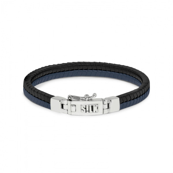 Silk Armband 275BBU.20cm Blauw Zwart Chevron