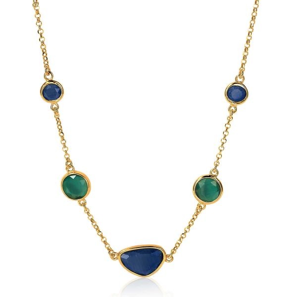 Zinzi - Zilveren Collier ZIC1933 Goudkleurige Schakels - Multicolor Kleursteen