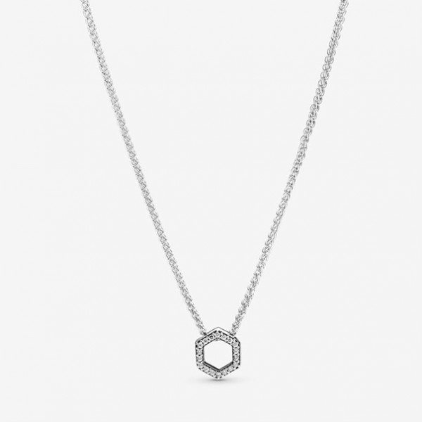 Pandora - Zilveren Collier 398787C01-50 Sprankelende Zeshoekige Honingraat