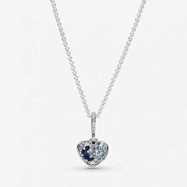 Pandora - Sparkling Blue Moon & Stars Heart Ketting - 399232C01-50