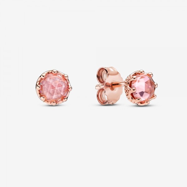 Pandora - Zilveren Signature Oorbellen 288311C01 Rosékleurige Roze Sparkelende Kroon Oorknopje