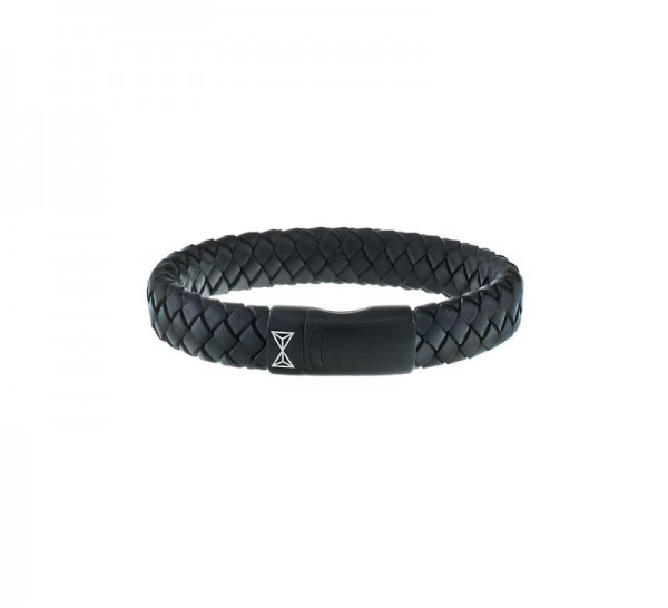 Aze Jewels - Herenarmband Gevlochten Leer Zwart AZ-BL005-C-210
