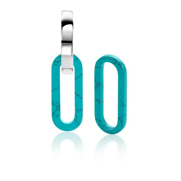 ZINZI ovale oorbedels in trendy Turquoise Blauw (zonder oorringen) ZICH2455T