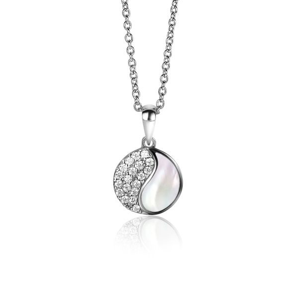 Zinzi Zilverkleurige Yin Yang hanger bezet met zirconia en parelmoer (excl. ketting) ZIH2423