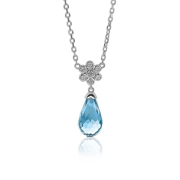 Zinzi - Zilveren Collier ZIC1833B Bloem en Druppel