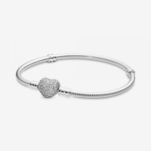 Pandora Moments - Sprankelende Snake Armband met Hartsluiting met Zirkonia 20cm - 590727CZ