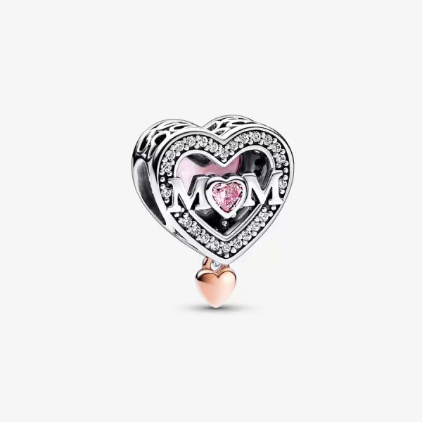 Pandora Tweekleurige Opengewerkte Mama en Hart bedel 782653C01
