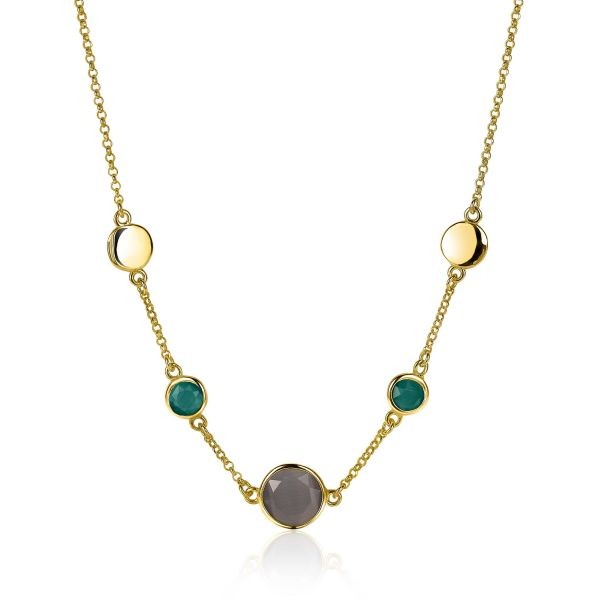 Zinzi - Zilveren Collier ZIC2108 Goudkleurig - Groen/Grijs