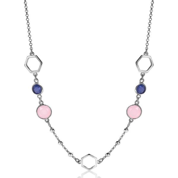 Zinzi - Zilveren Fantasie Ketting ZIC2002 Blauw/Roze Kleursteen