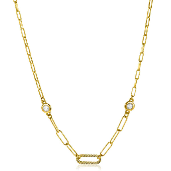 Zinzi - Zilveren Collier ZIC2264G Goudkleurig Paperclip Schakel