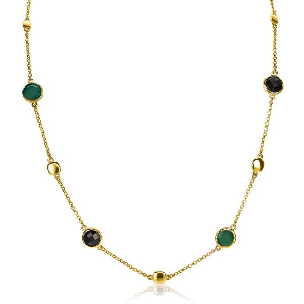 Zinzi - Zilveren Collier ZIC1869 Goudkleurig - Zwart/Groen
