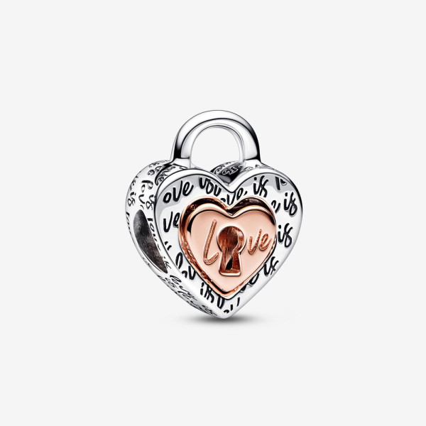 Pandora Tweekleurige hangslot en deelbaar hartbedel 782505C00