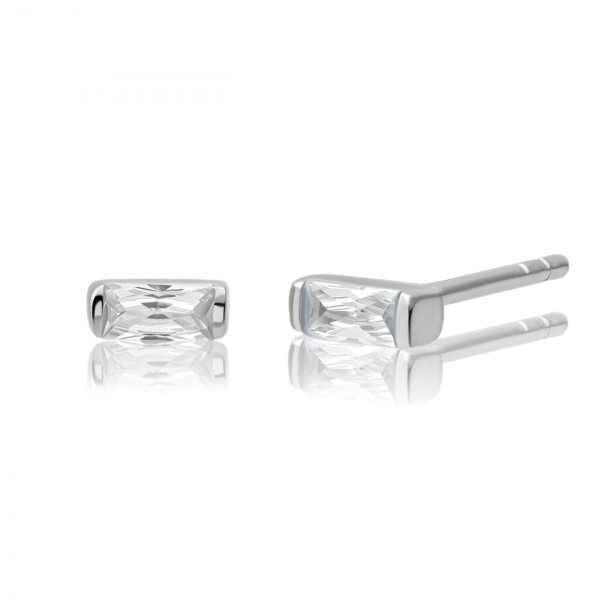 Sparkling Jewels - Baguette Oorknopjes EAS08-CZ01 Zilver - White Flame