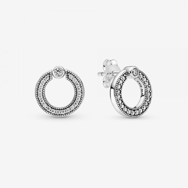 Pandora - Zilveren Pavé Oorknoppen 299486C01 Omkeerbare Cirkel