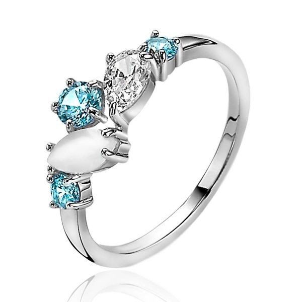 Zinzi - Zilveren Ring ZIR2189-54 Speelse vormen Lichtblauw Wit
