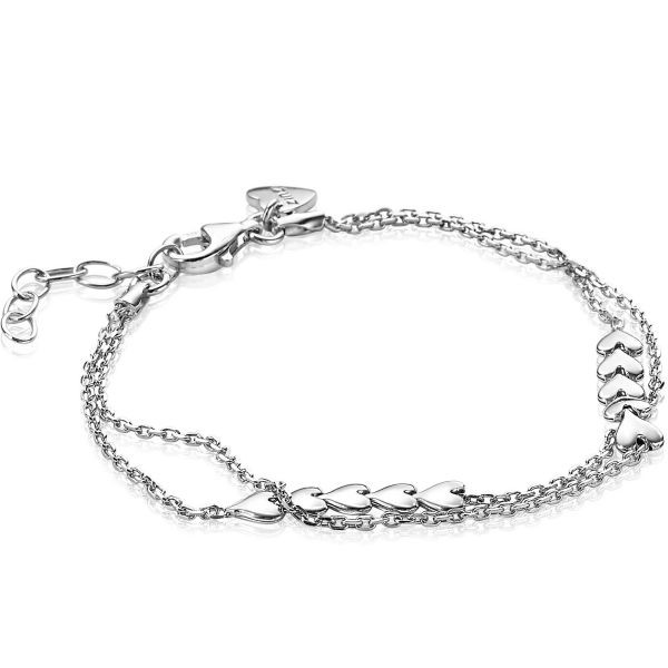 Zinzi - Zilveren Armband ZIA1940 Dubbelen Schakelbandjes met Hartjes