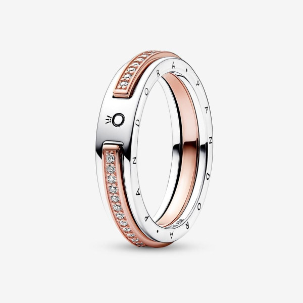 Pandora Signature Tweekleurige Logo&Pavé Ring