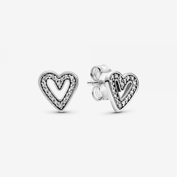 Pandora - Zilveren Oorknopjes 298685C01 Vrije Hand Hart