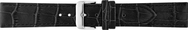 Horlogeband Kalfsleer Zwart met vlakke of dunne Alligator afdruk 16 mm