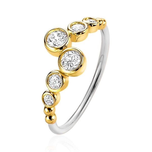 Zinzi - Zilveren Ring ZIR2054Y-56 Goudkleurige Rondjes