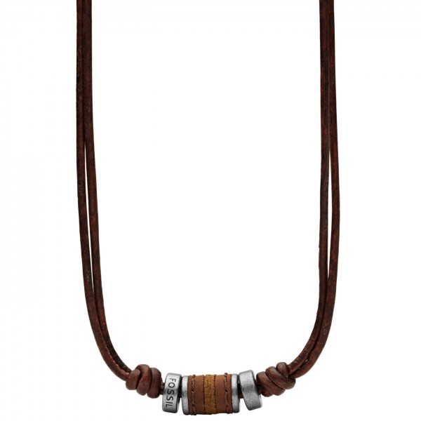 Fossil Vintage Casual Heren Ketting JF00899797 RVS Leder Bruin