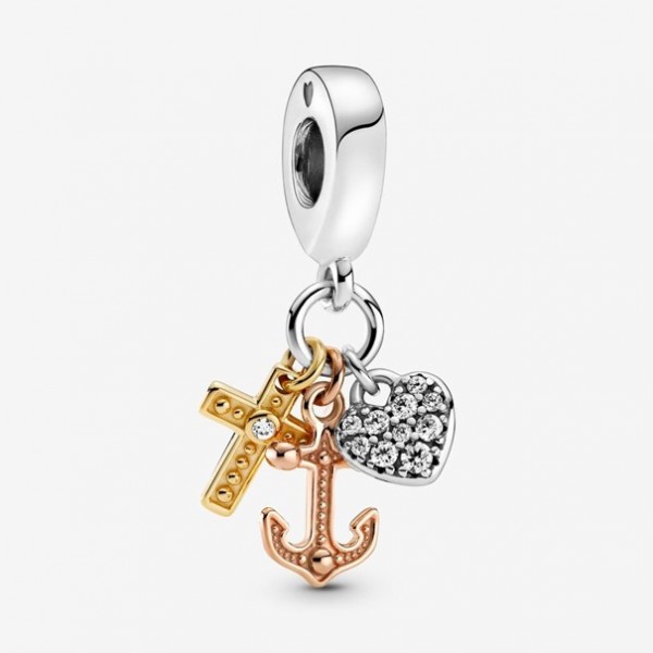 Pandora - Zilveren Bedel 799354C01 3-Kleurig Hart, Kruis en Anker