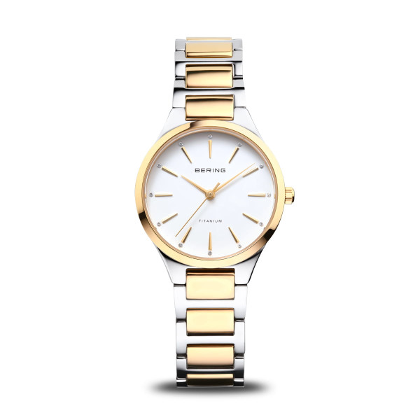 Bering Titanium goud-en zilverkleurig geploijst dameshorloge 15630-701