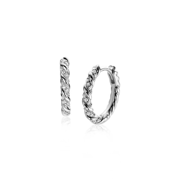 ZINZI zilveren oorringen gedraaid 15x2 mm met witte zirkonia's ZIO2320